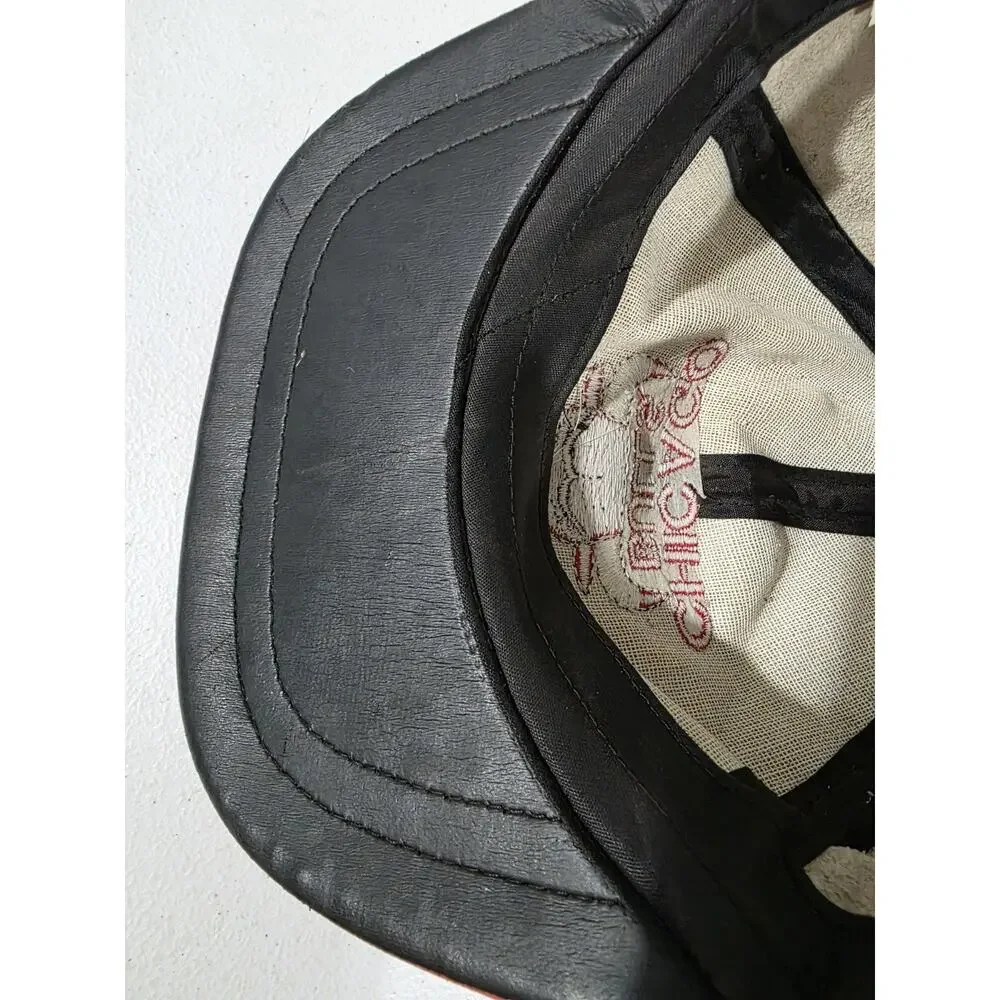 Vtg Chicago Bulls Genuine Leather Snapback Hat NBA Made USA White Red Cap